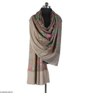 Natural Paper Machie Design  Sozni Embroidered Cashmere Pashmina Jamawar Shawl