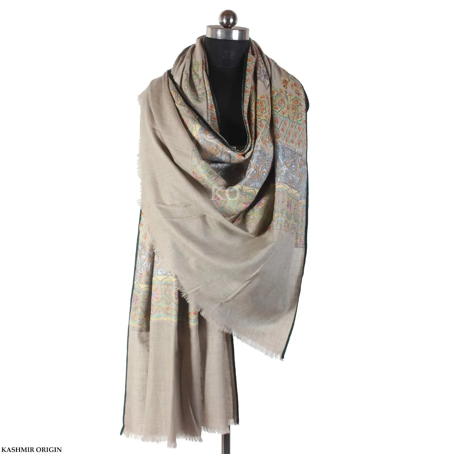 Natural Patch Work  Sozni Embroidered Cashmere Pashmina Jamawar Shawl