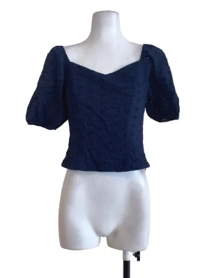 Navy Blue Floral Embroidered Top