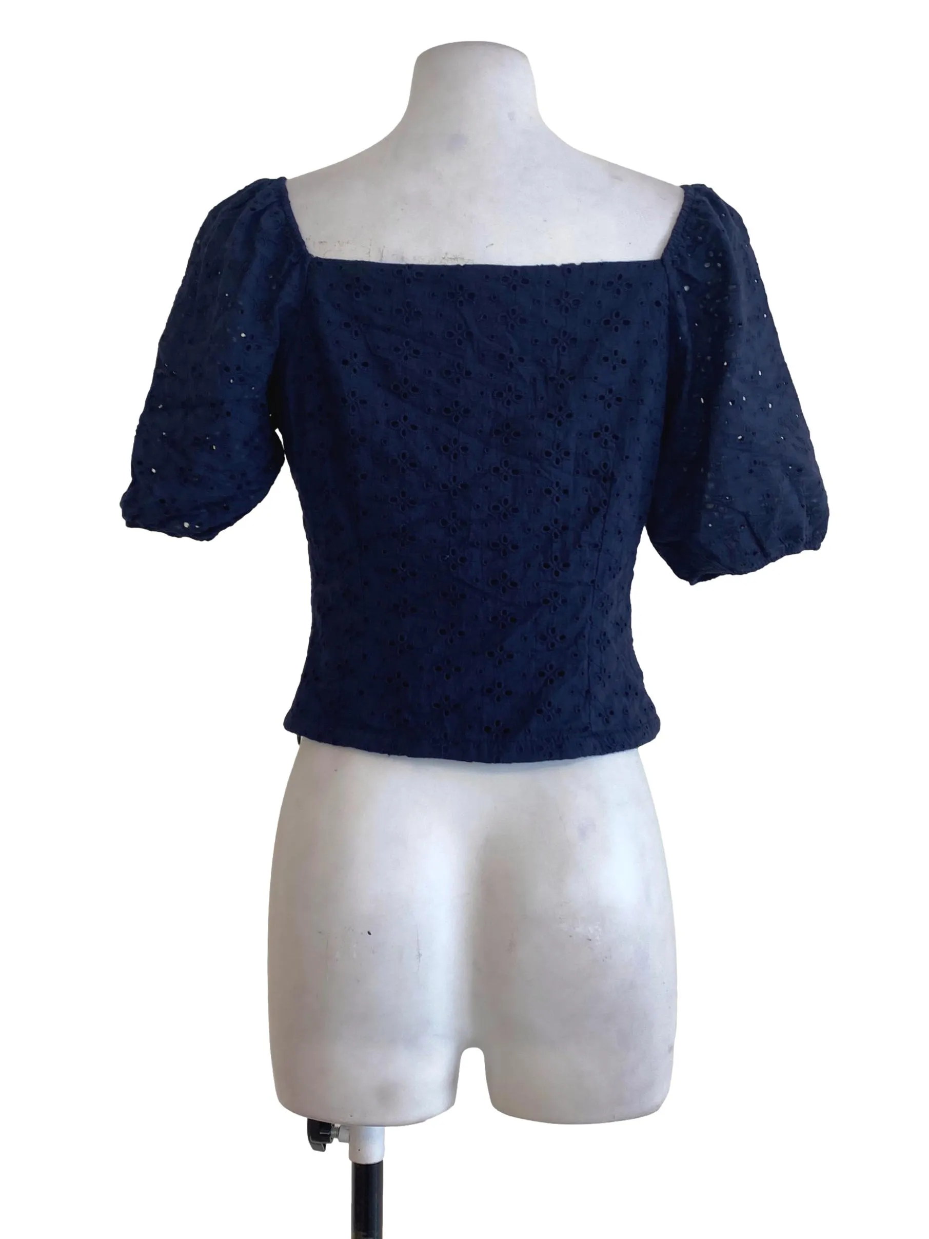 Navy Blue Floral Embroidered Top