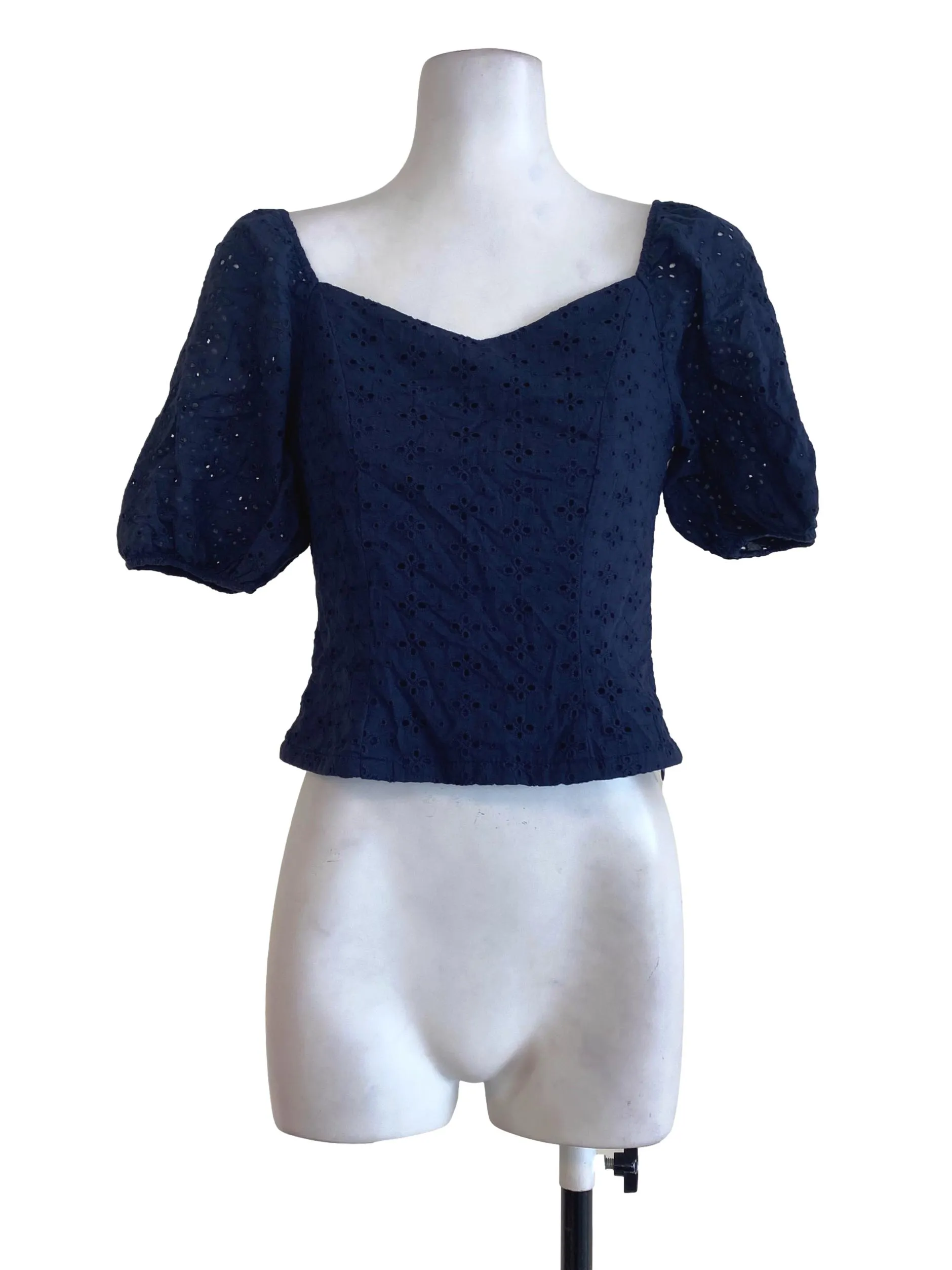 Navy Blue Floral Embroidered Top