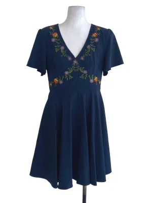 Navy Blue Half Embroidered Dress