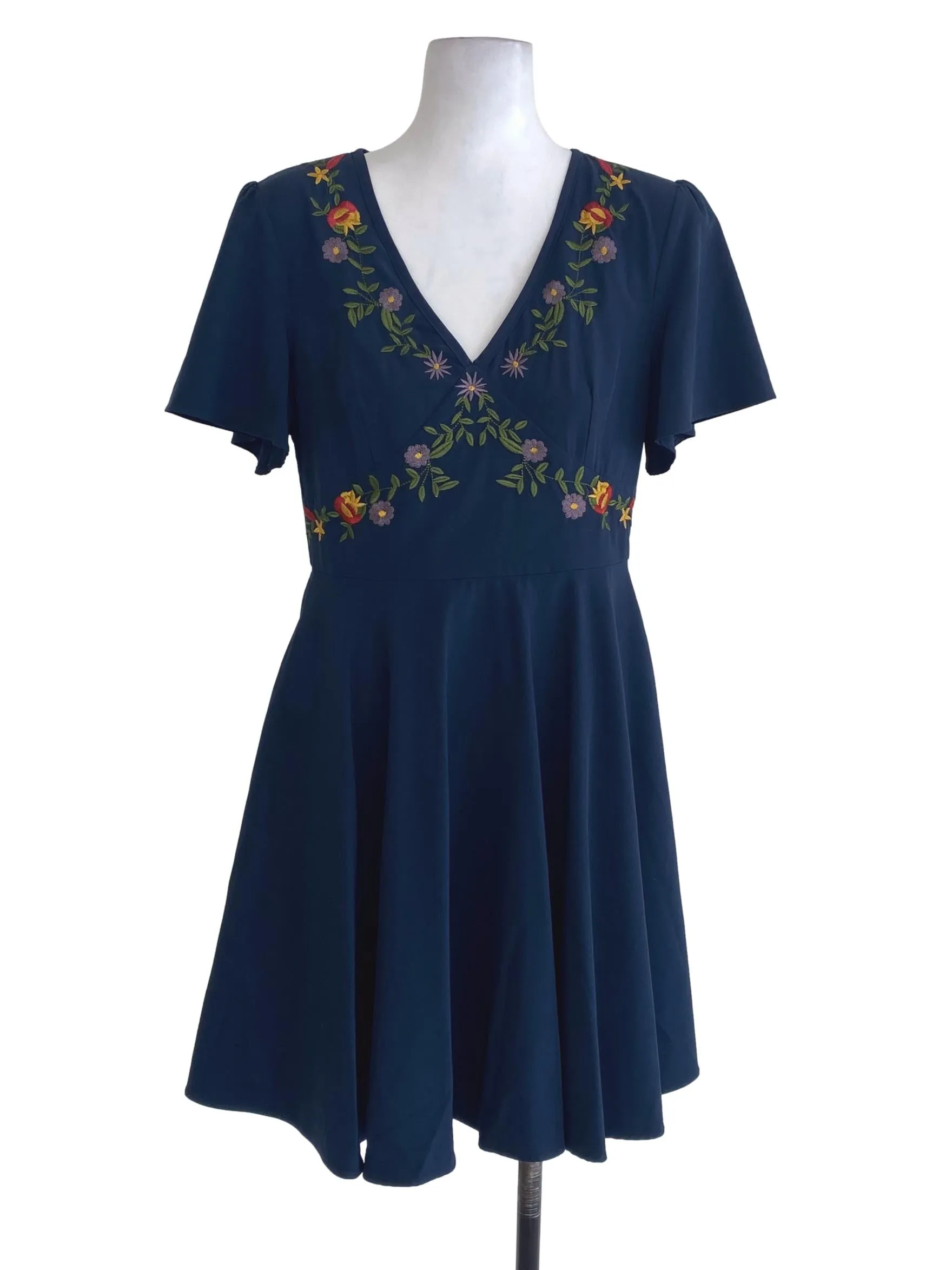 Navy Blue Half Embroidered Dress