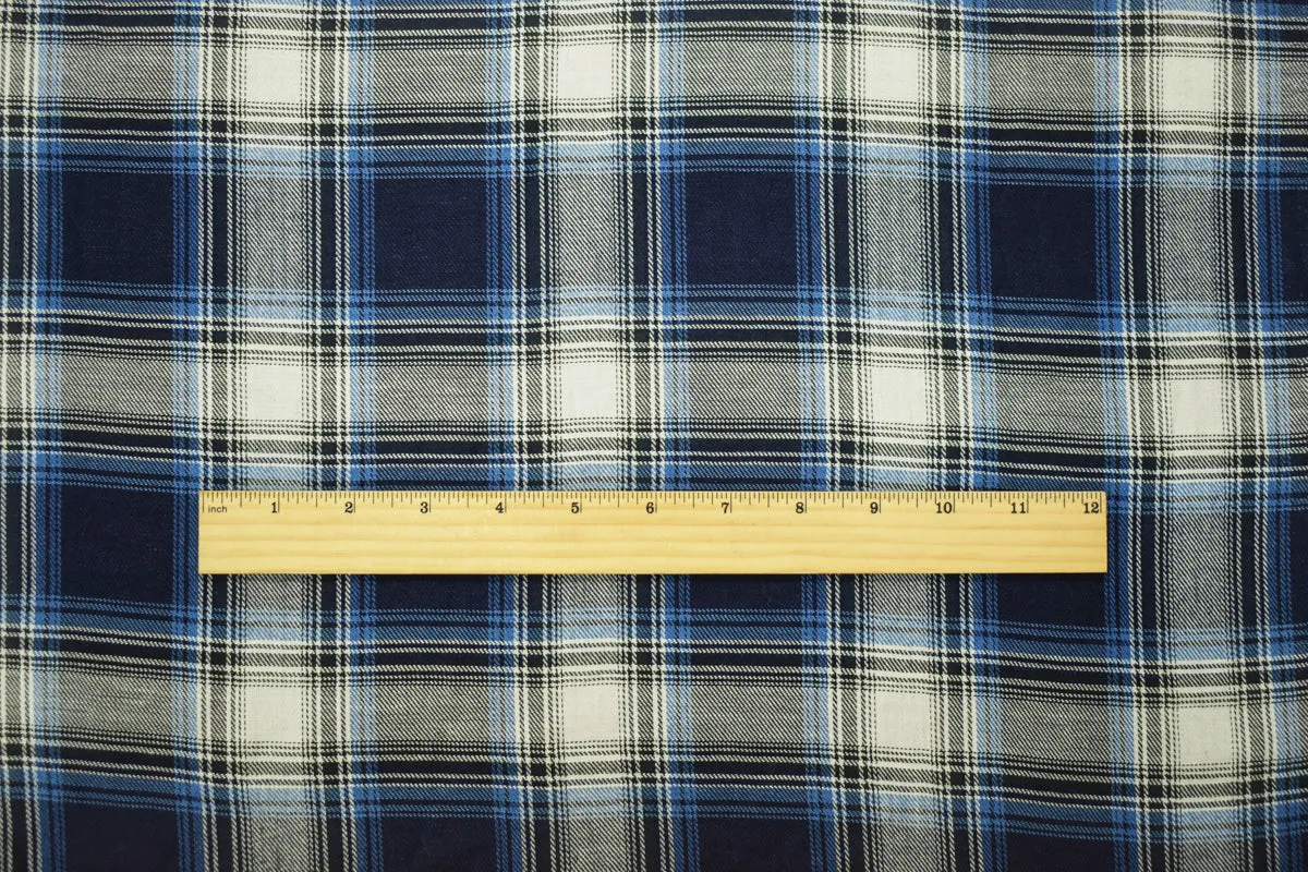 Navy-Ivory-Multi Famous Maker Cotton Twill Shirting Woven Fabric