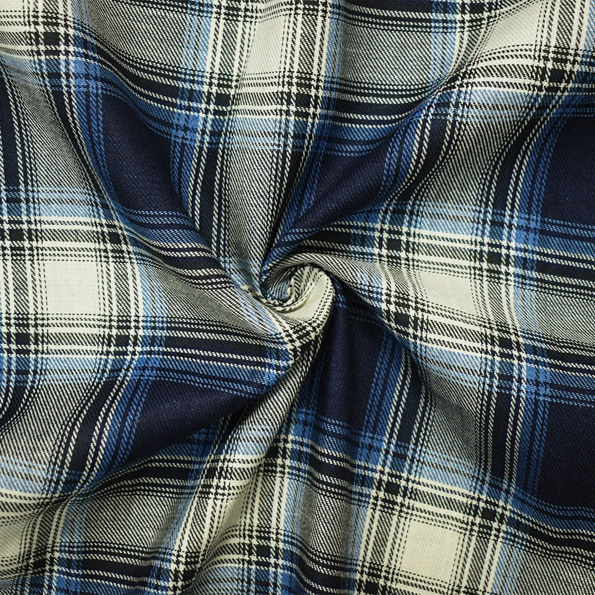 Navy-Ivory-Multi Famous Maker Cotton Twill Shirting Woven Fabric