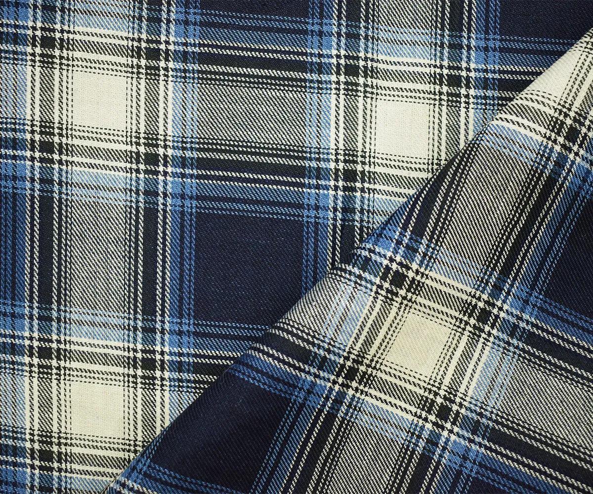 Navy-Ivory-Multi Famous Maker Cotton Twill Shirting Woven Fabric