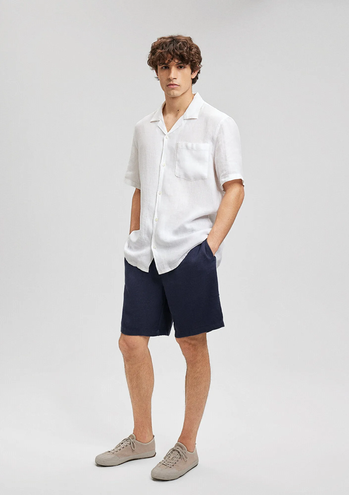 Navy Linen Shorts
