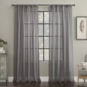 New Archaeo Embroidered Border Cotton Blend Sheer Curtains, 50" X 63" Grey! Retails $110 