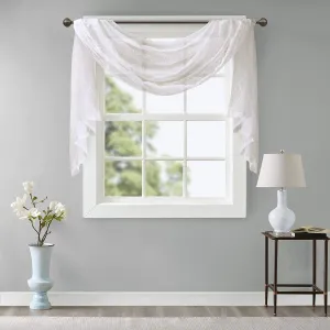 New Madison Park Irina 50x144" Diamond Sheer Embroidered Window Scarf in White