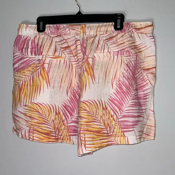 New Tahari XL Linen Yellow Pink Palm Print Shorts