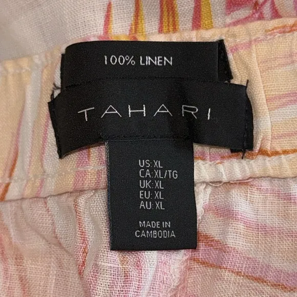 New Tahari XL Linen Yellow Pink Palm Print Shorts