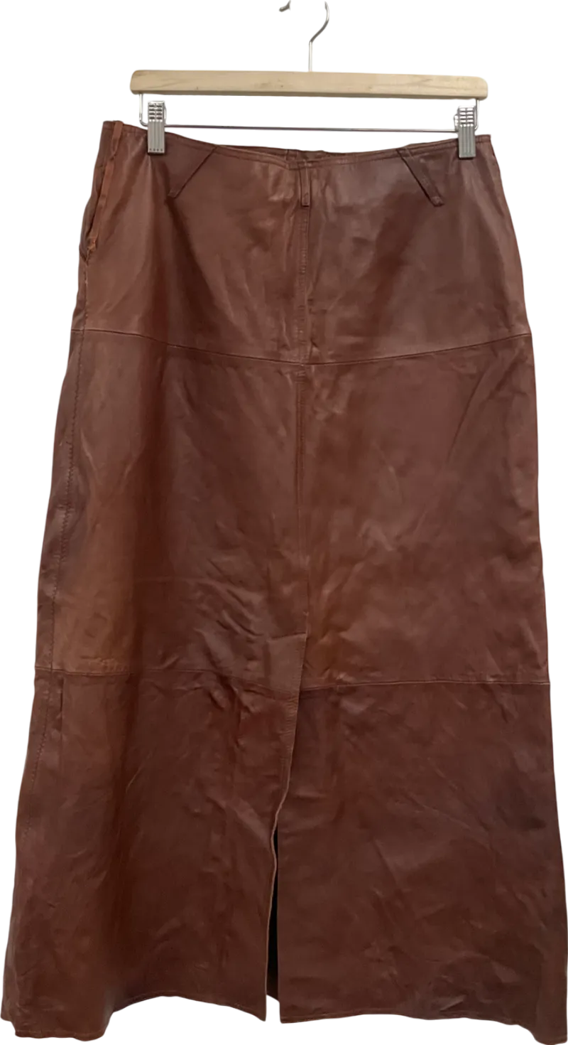Next Brown Florere Leather Pencil Midi Skirt UK 14