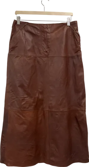 Next Brown Florere Leather Pencil Midi Skirt UK 14