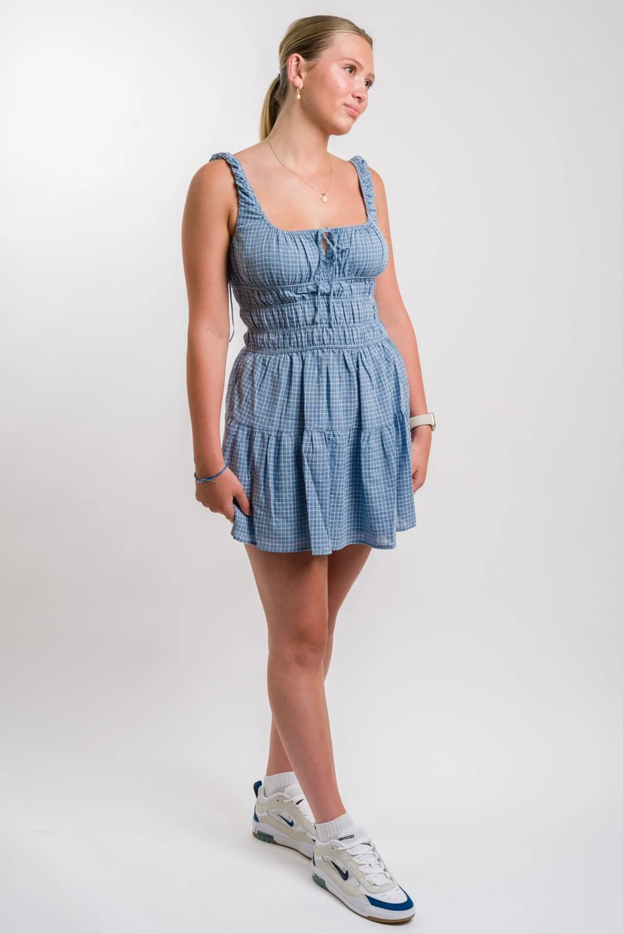 Nia Salt Square Neck Babydoll Dress - Chambray