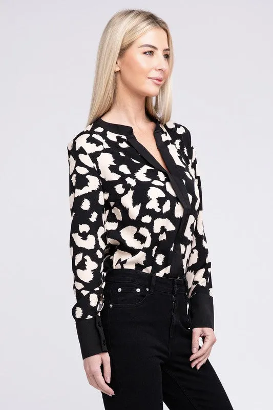 Nuvi Apparel Leopard Notched Neck Blouse