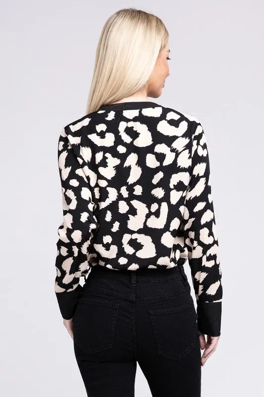 Nuvi Apparel Leopard Notched Neck Blouse