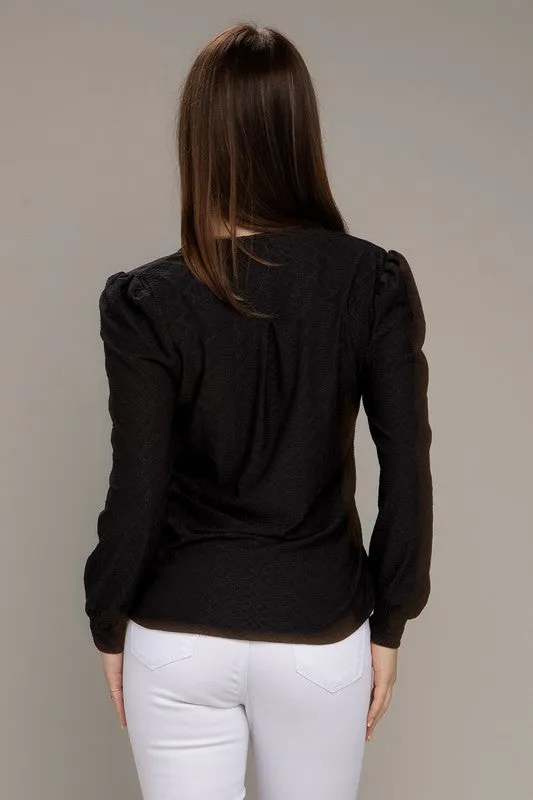 Nuvi Apparel Notched neck jacquard top