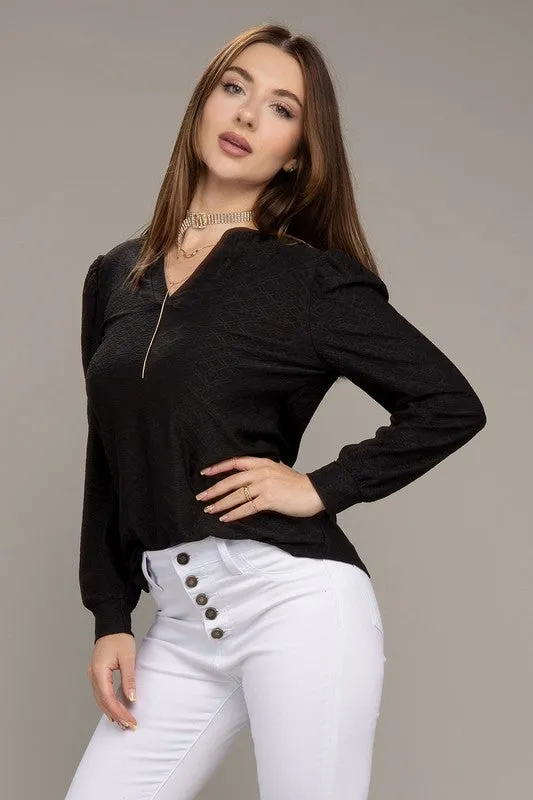 Nuvi Apparel Notched neck jacquard top