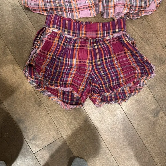 NWT Anthropologie Gauzy Ruffled Plaid pj lounge set XXS