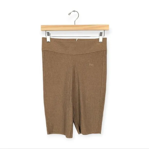 NWT Frame Tan Ribbed Sweater Knit Biker Shorts Size S