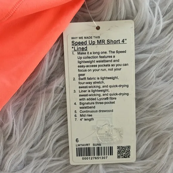 NWT Lululemon Athletica Speed up running shorts Sunset size 6 MR 4” inseam