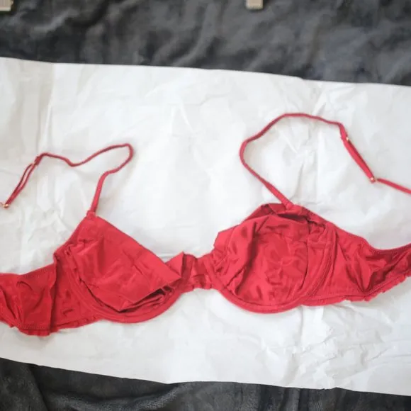 NWT RUFFLED RED SILK BRA.