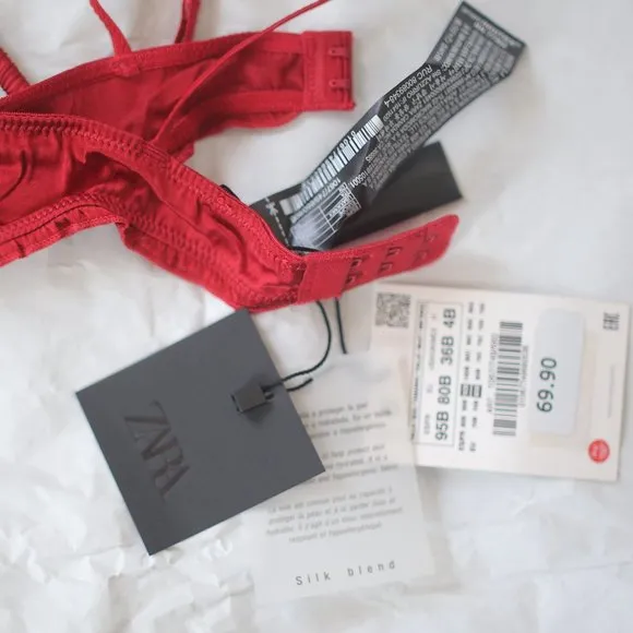 NWT RUFFLED RED SILK BRA.