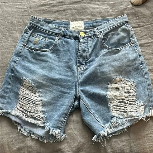 One Teaspoon Stevie High Waisted Distressed Denim Shorts