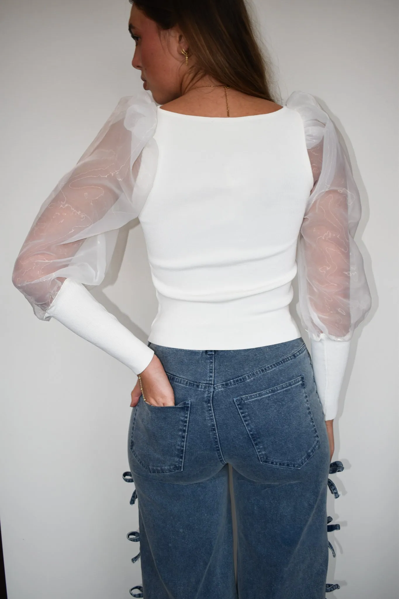Organza Puff Sleeve Sweater Top