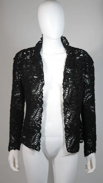 OSCAR DE LA RENTA Black Embroidered Jacket Size Medium