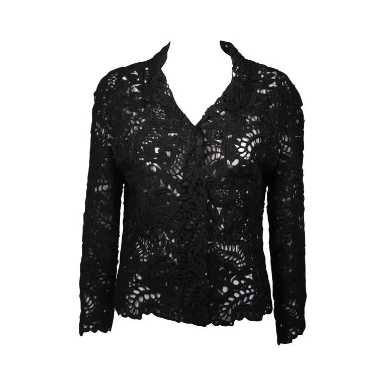 OSCAR DE LA RENTA Black Embroidered Jacket Size Medium