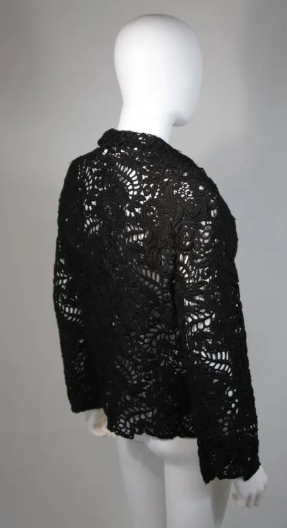 OSCAR DE LA RENTA Black Embroidered Jacket Size Medium