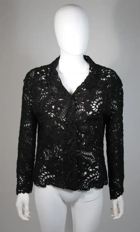 OSCAR DE LA RENTA Black Embroidered Jacket Size Medium
