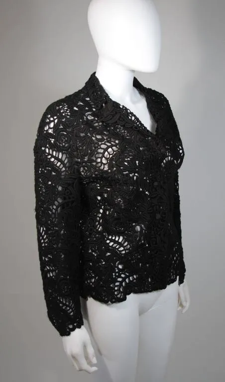 OSCAR DE LA RENTA Black Embroidered Jacket Size Medium