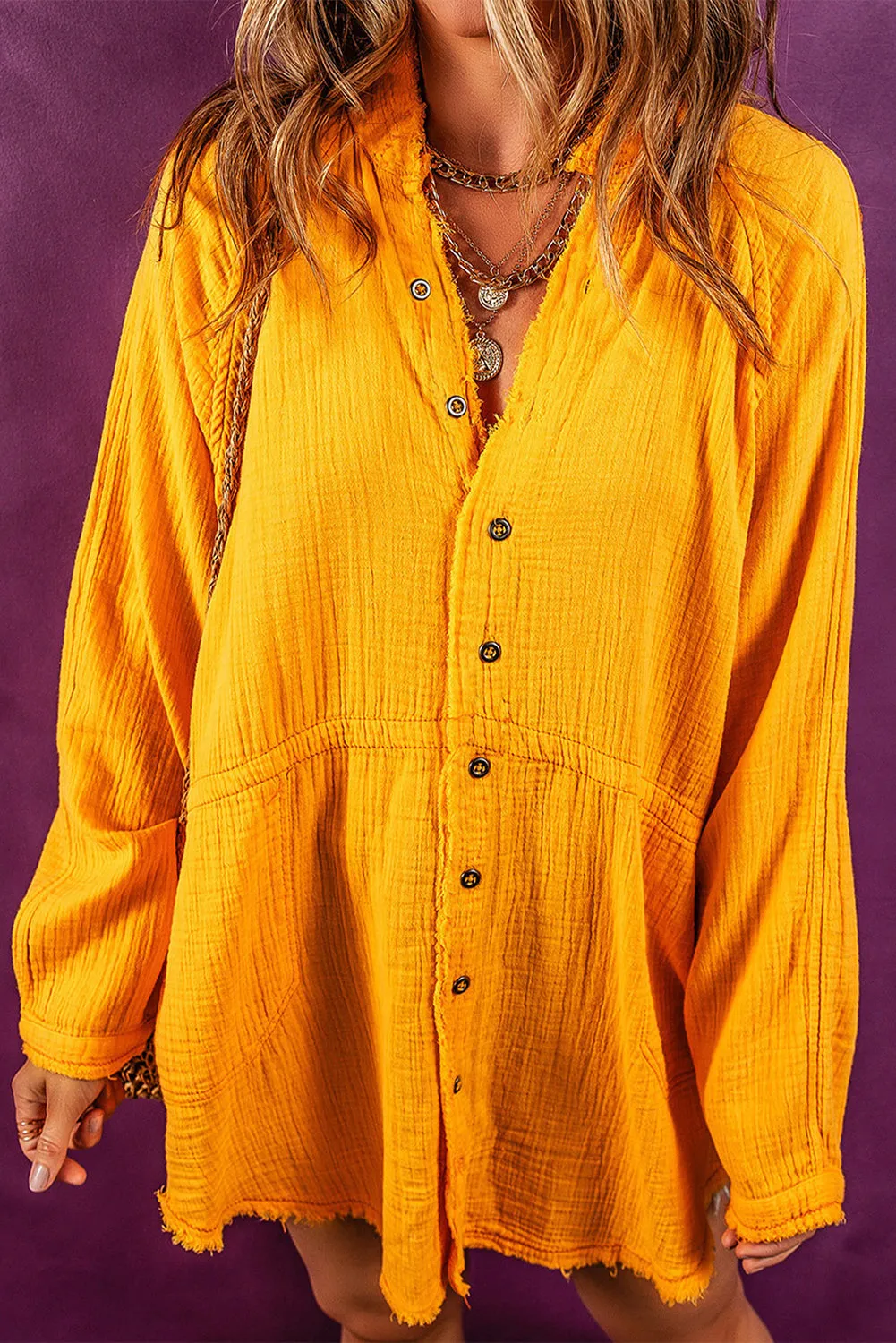 Oversized Frayed Hem Tunic Shirt