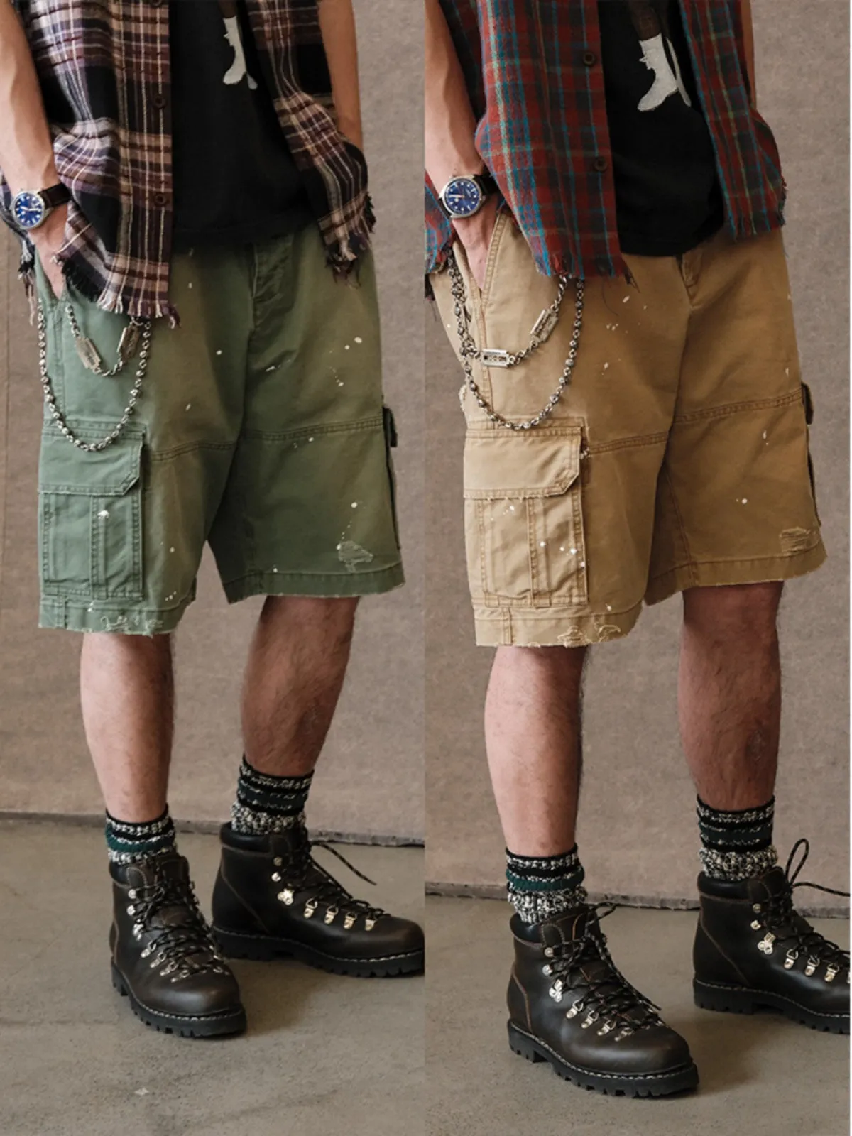 Paint-Splattered Cargo Shorts