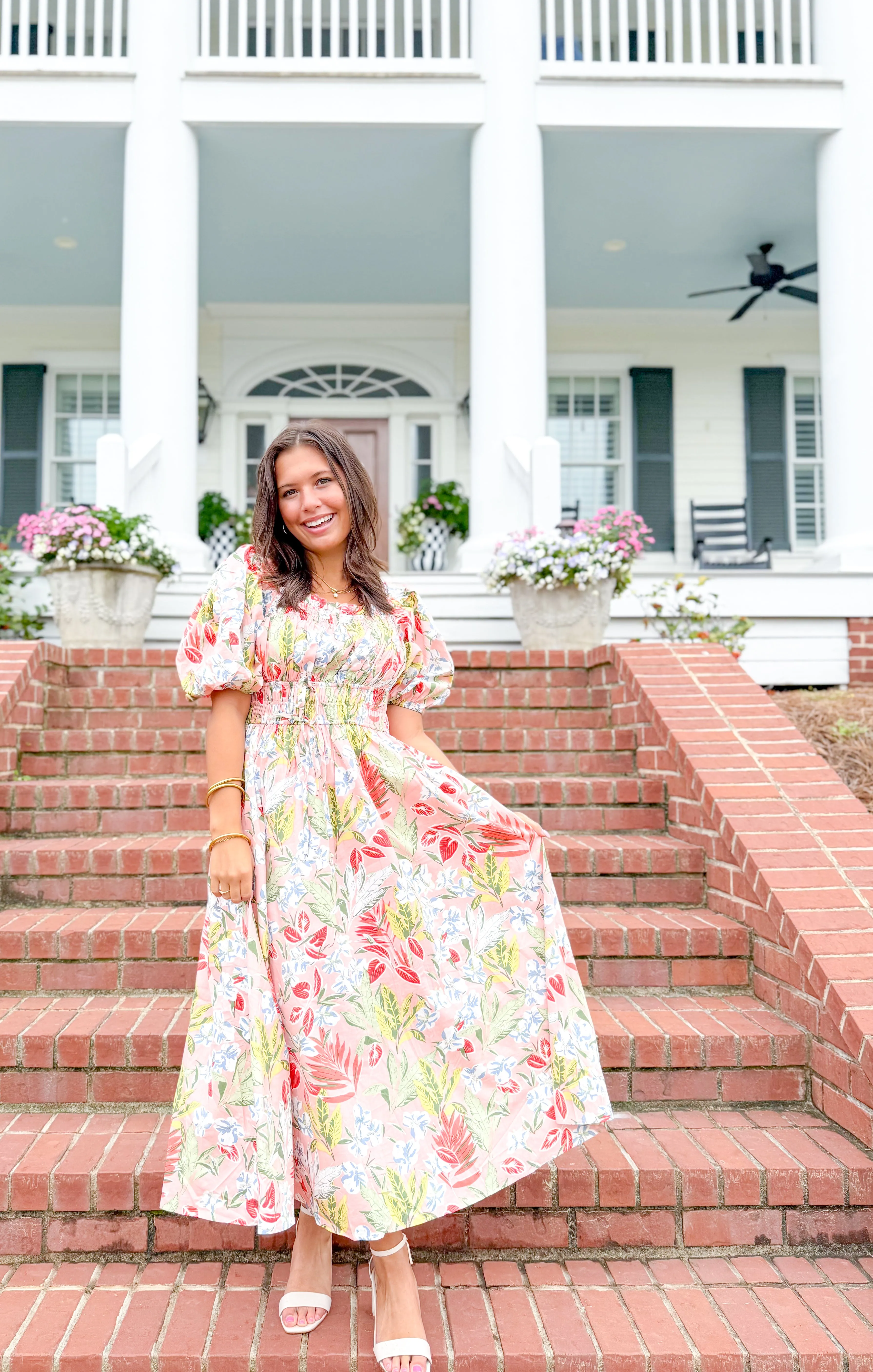 Paisley Floral Puff Sleeve Midi Dress