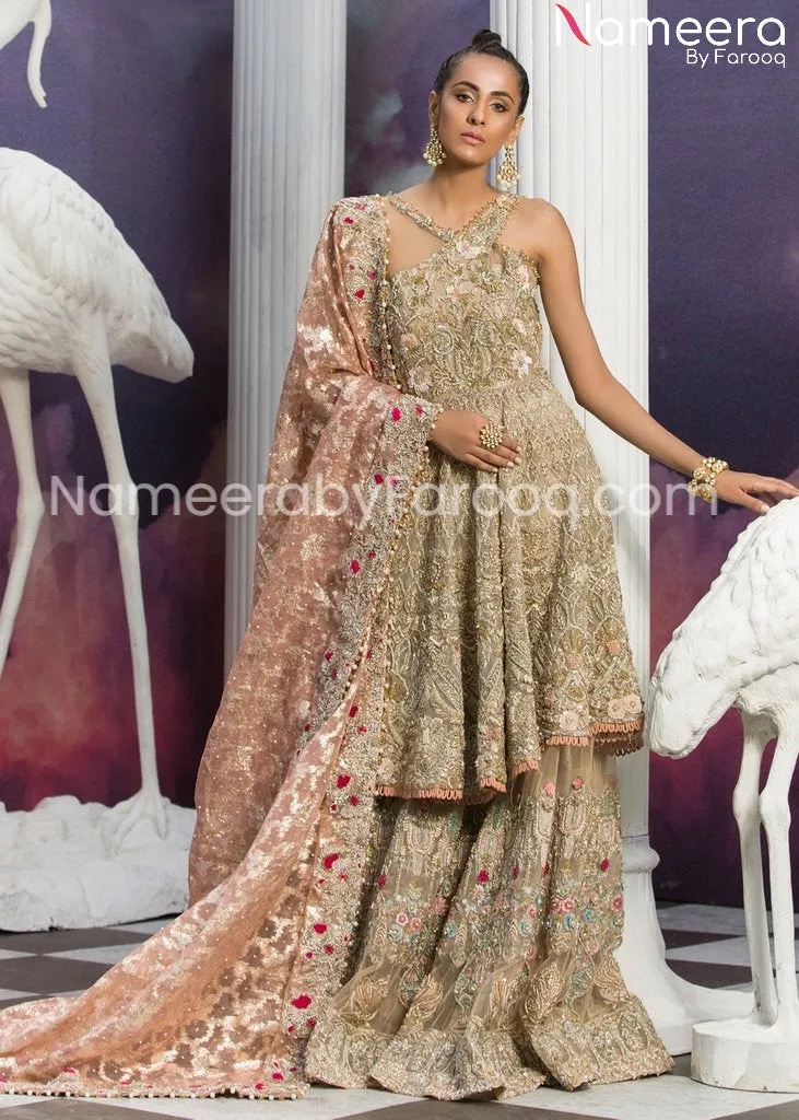 Pakistani Bridal Lehenga Online in Antique Work #BN175