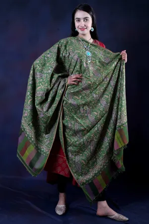 Paldar Green Sozni Embroidered Handwoven Jamawar Pashmina Shawl