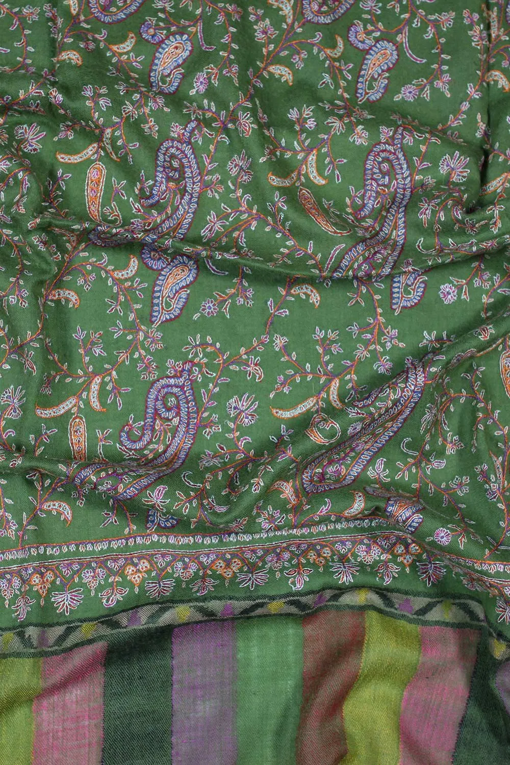 Paldar Green Sozni Embroidered Handwoven Jamawar Pashmina Shawl