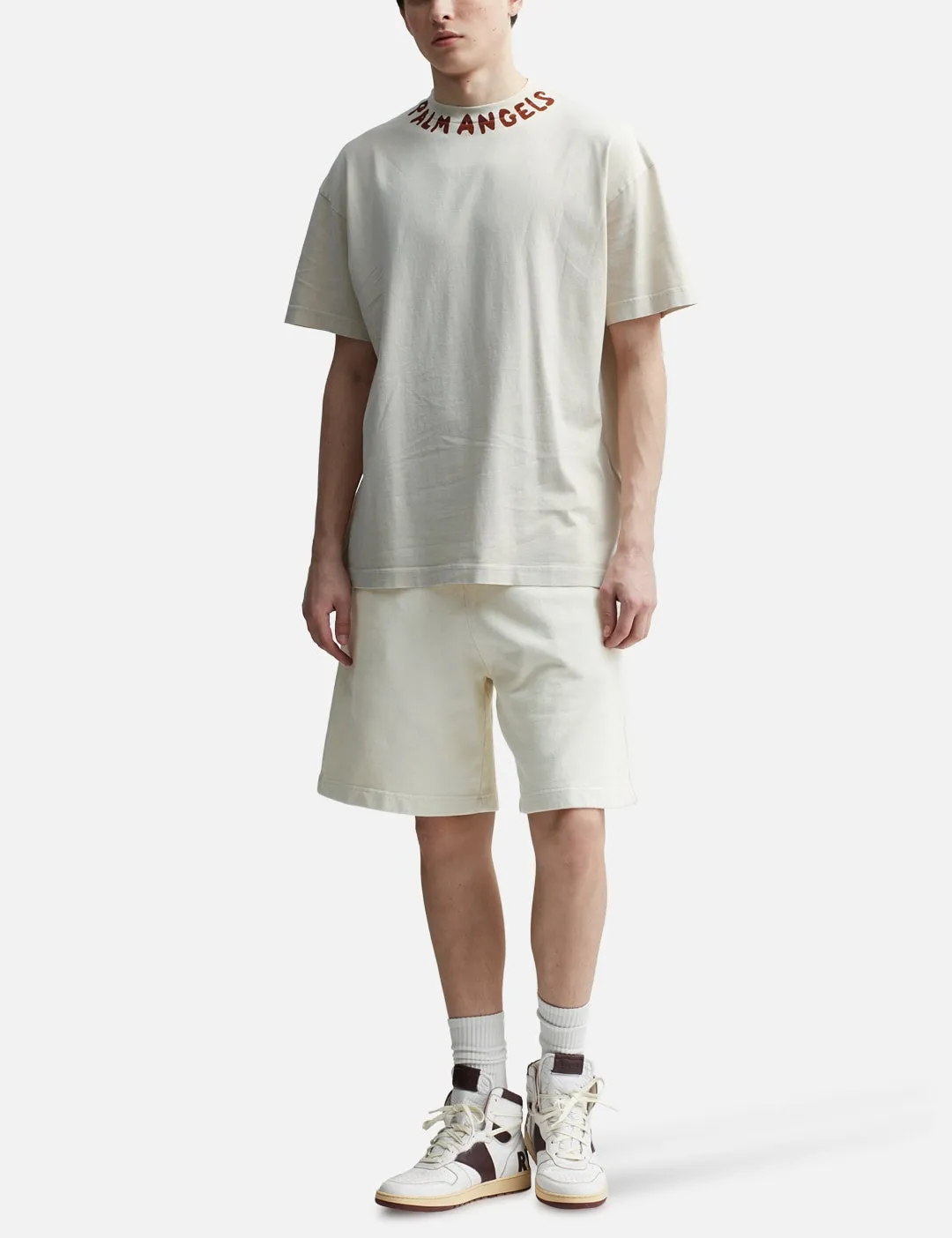 Palm Angels logo-print cotton track shorts white