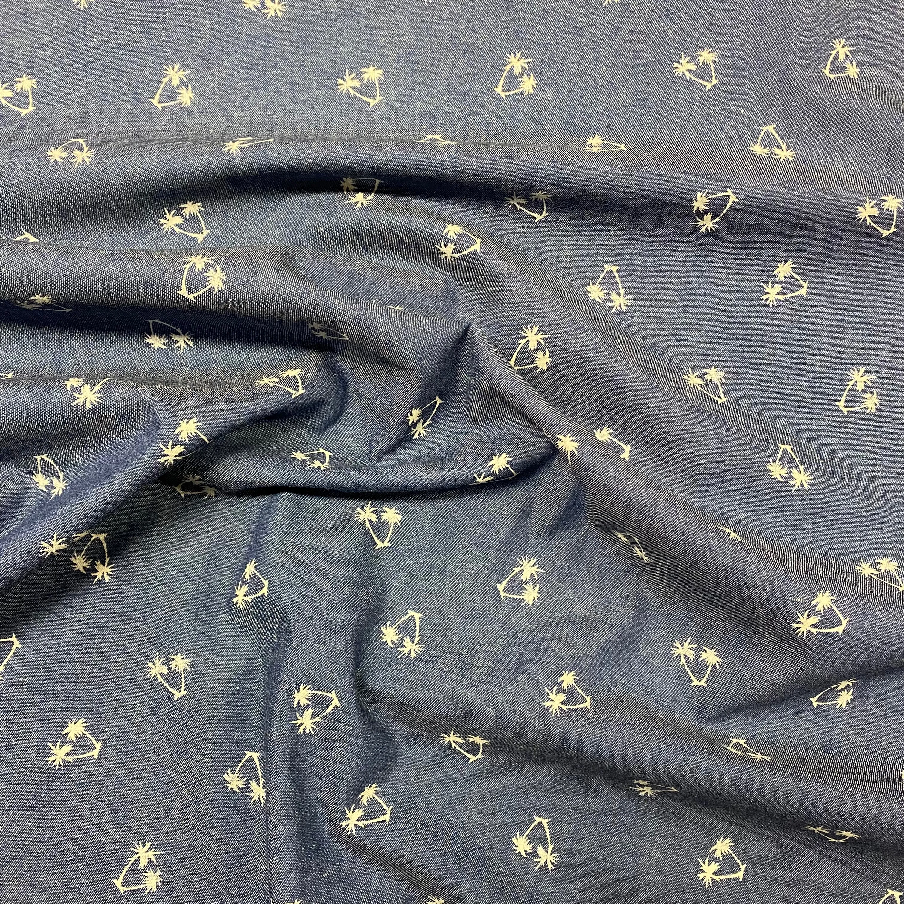Palm Trees Chambray - Denim Blue