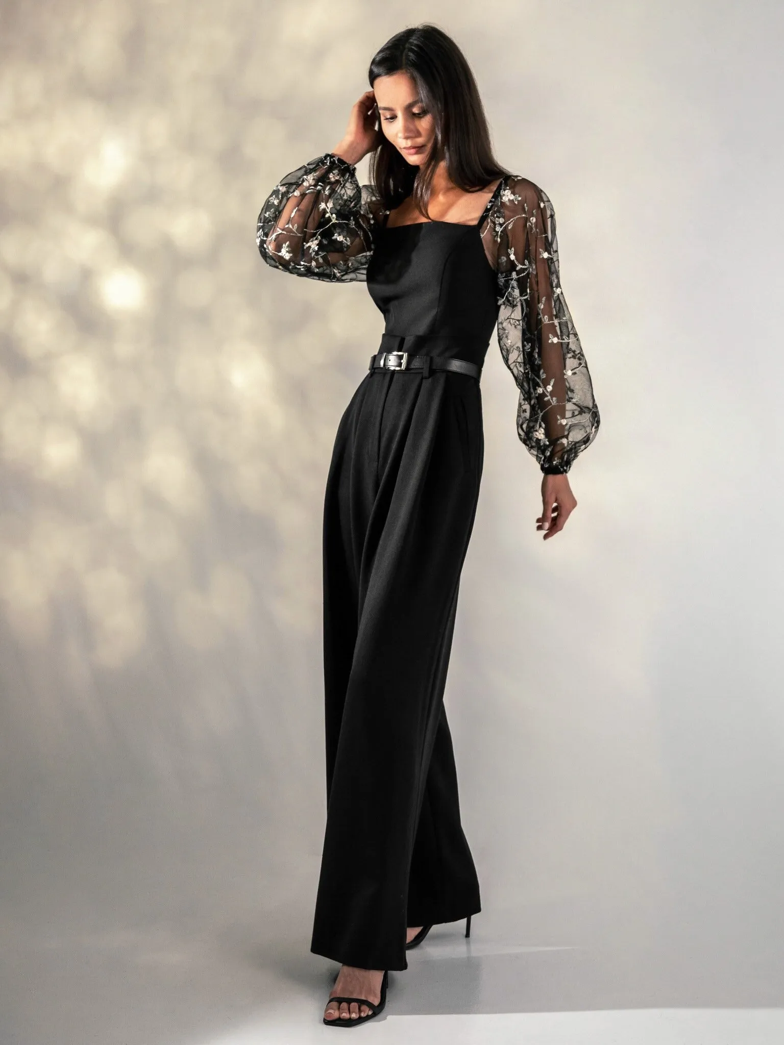 Parien Embroidered Tulle-sleeve Top