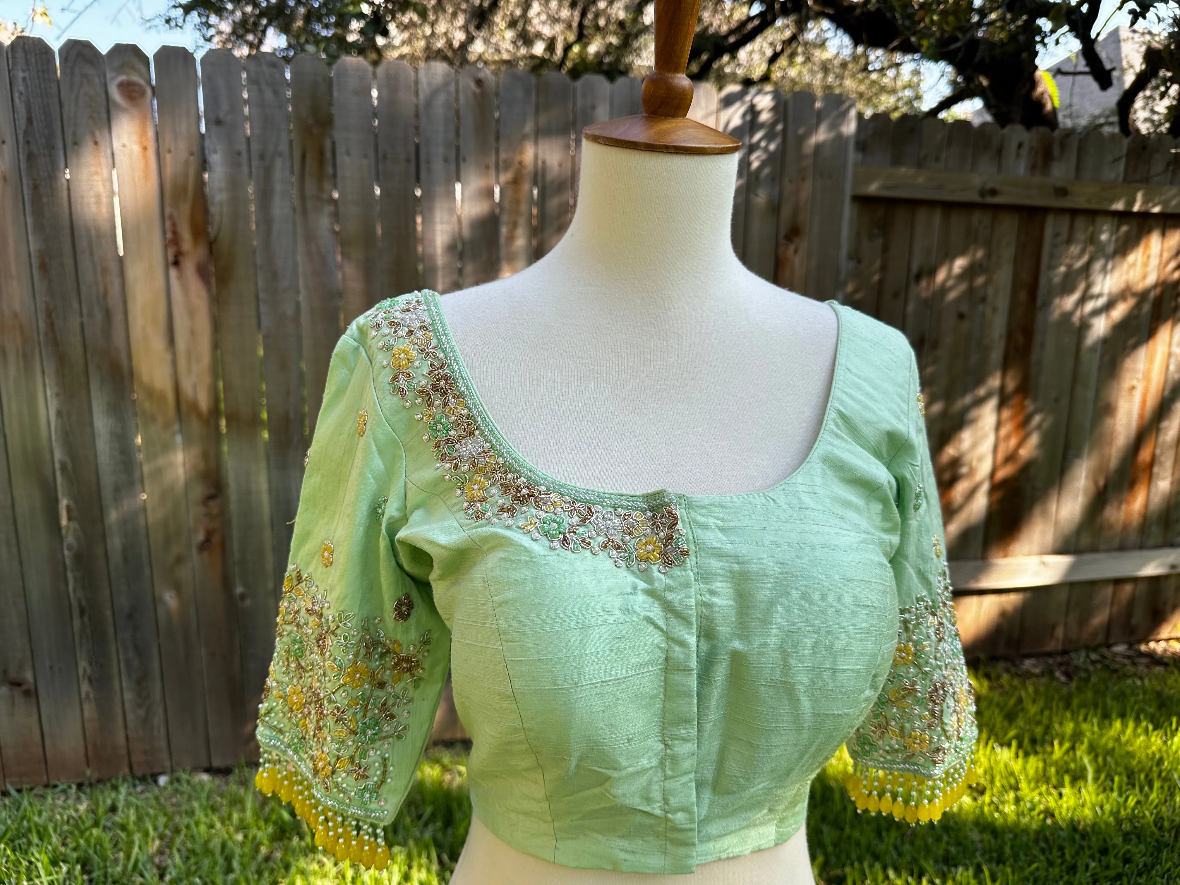 Pastel Green Blouse Zardhosi work designer blouse -Pattu Saree Blouse -Maggam work blouse - red Blouse