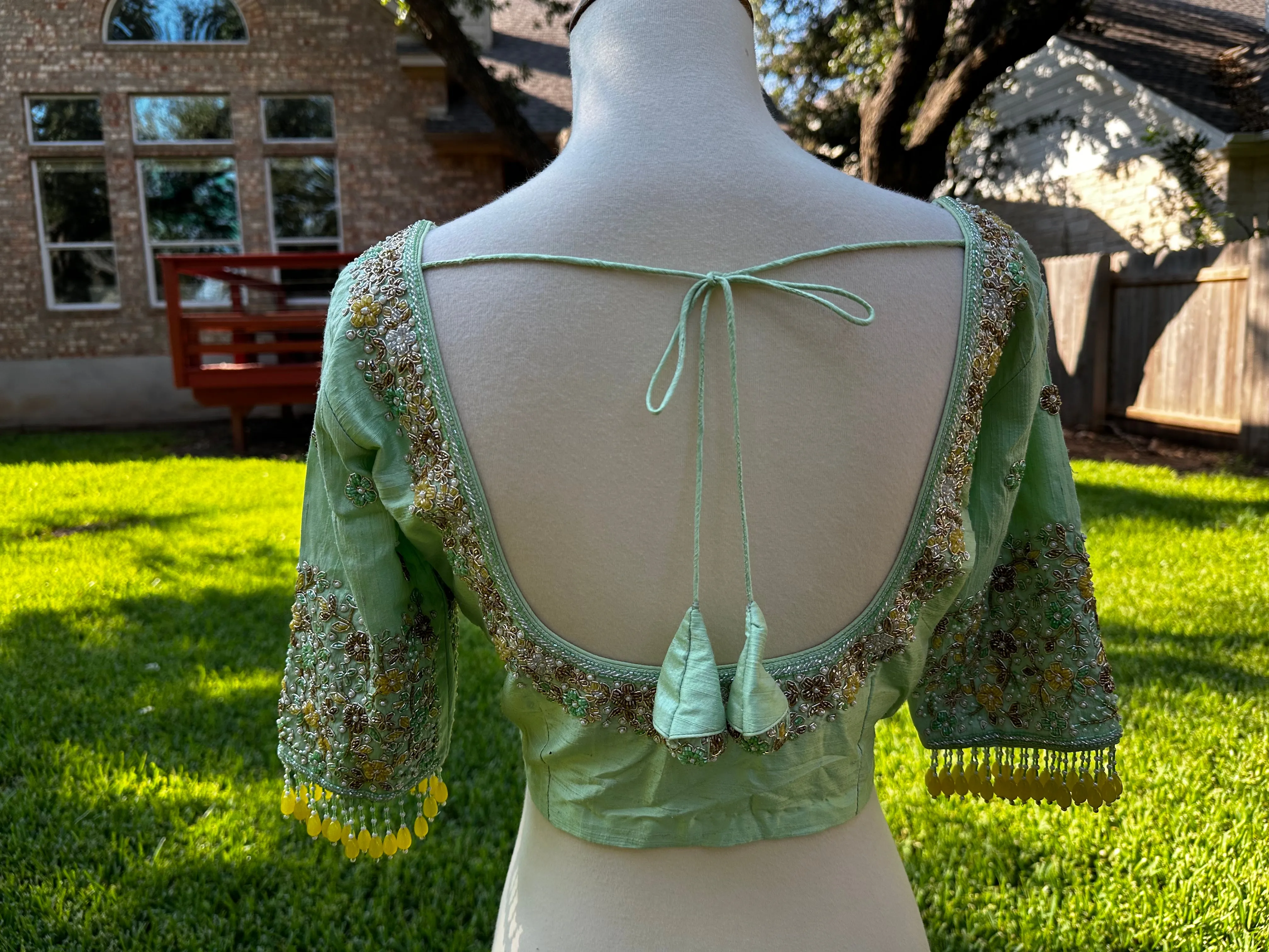 Pastel Green Blouse Zardhosi work designer blouse -Pattu Saree Blouse -Maggam work blouse - red Blouse
