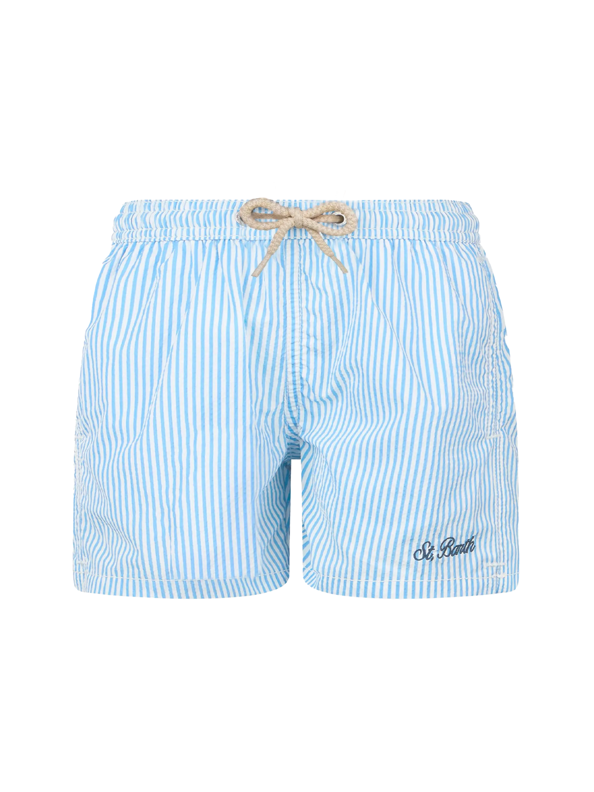 Patmos Jr seersucker striped mid-length swim shorts