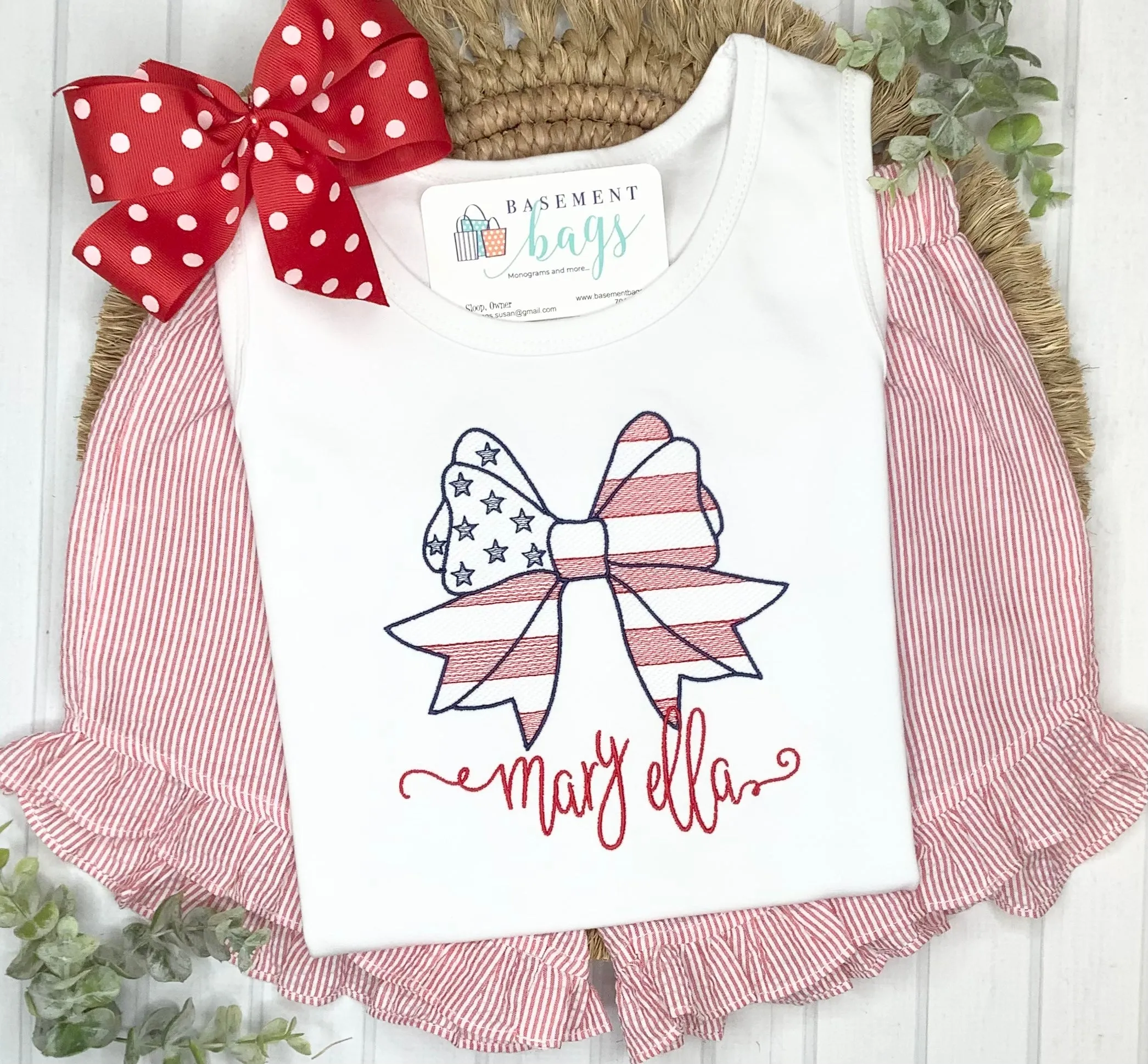 Patriotic Big Bow Ruffled Shorts & Shirt Set