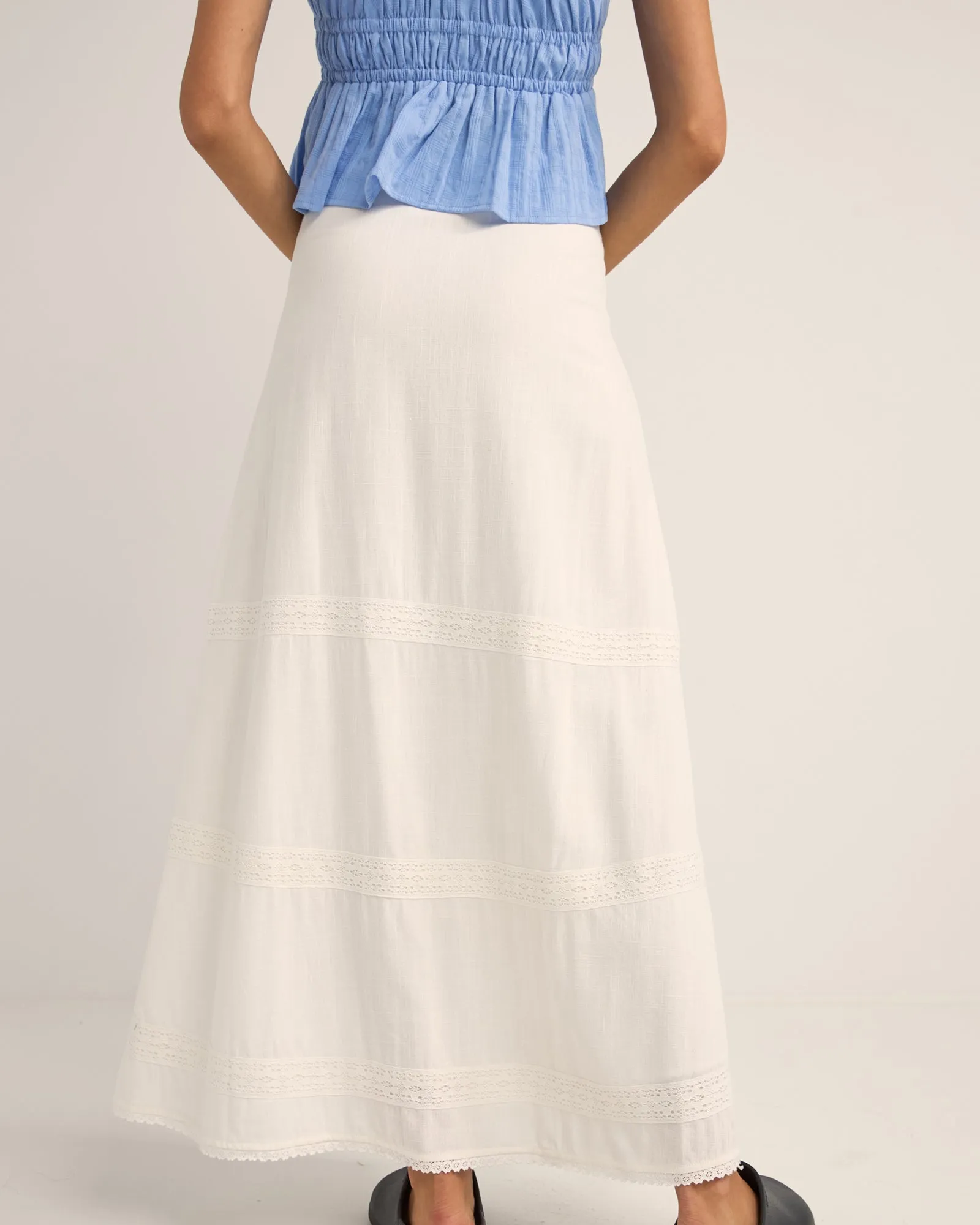 PEARL BUTTON FRONT MAXI SKIRT - WHITE