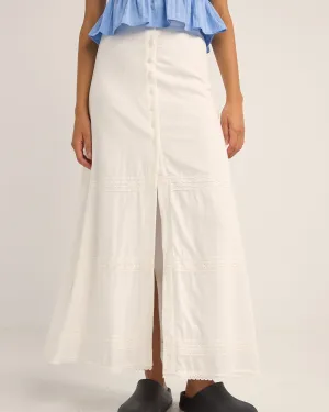 PEARL BUTTON FRONT MAXI SKIRT - WHITE