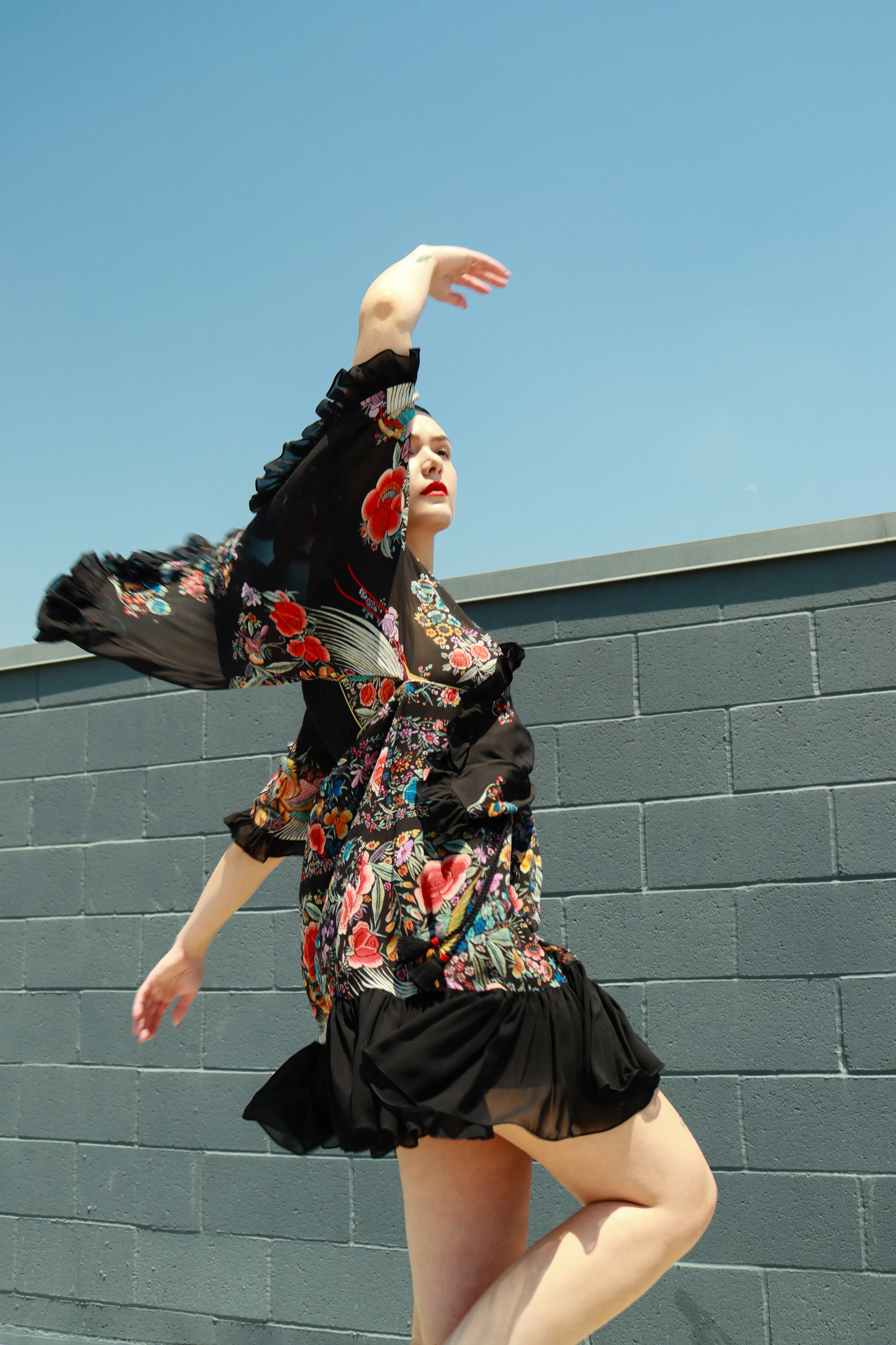 Piano Shawl Print Ruffle Dress